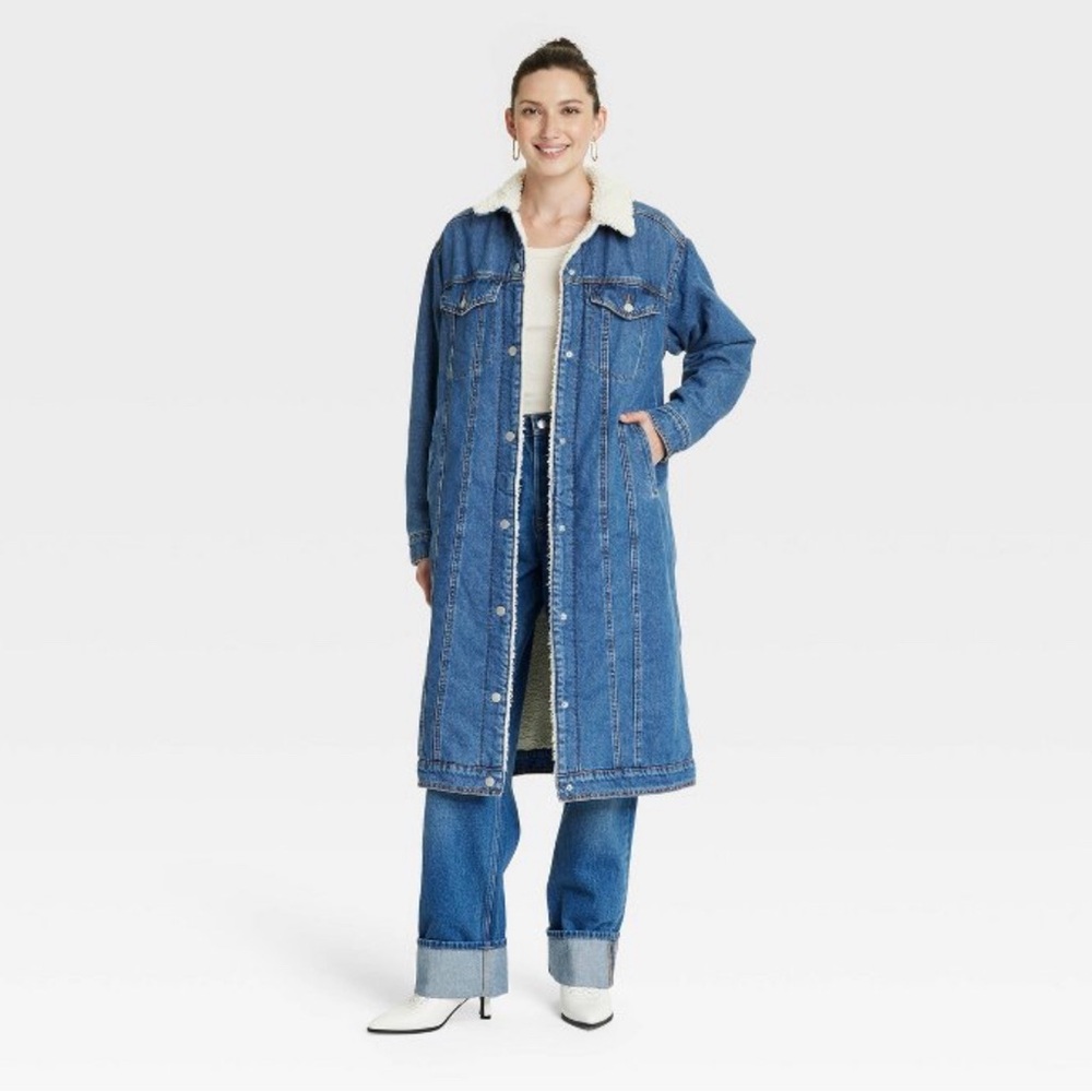 Target Universal Thread Faux Shearling Long Denim Trucker Jacket - SOLD OUT